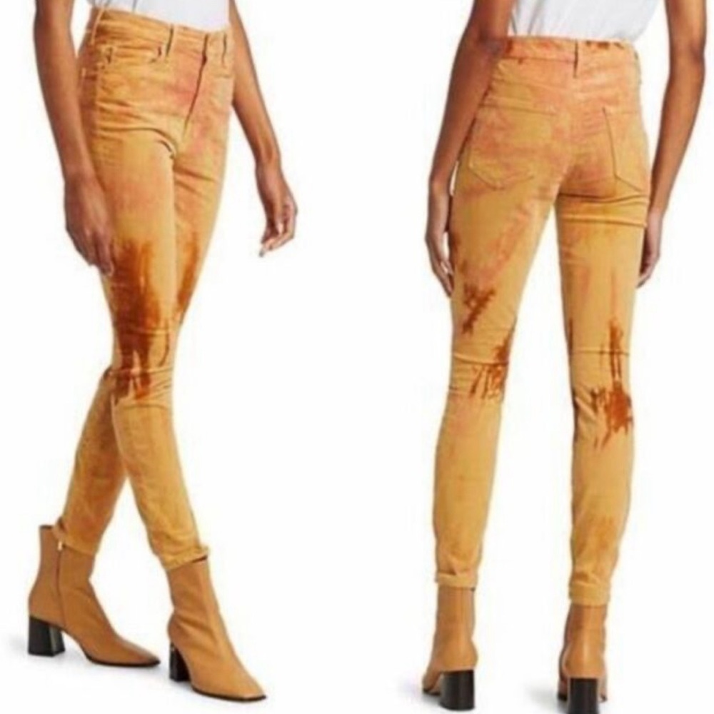 NWT Mother Looker Corduroy Cotton Skinny Pants High Waist Orange Tie Dye Size 28